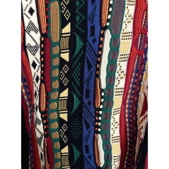 Vintage 90s Cotton Traders Coogi Style Colorful 3D Knit Crewneck Sweater Retro L - Picture 9 of 12